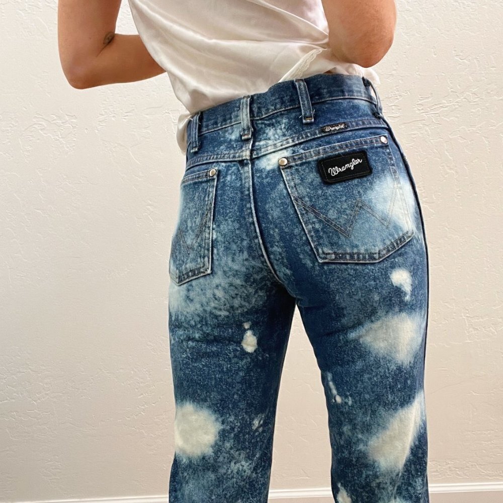 Vintage Wrangler Bleach Dyed Distressed High Waist Straight Leg Jeans - Picture 4 of 6